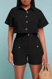 Fashion Button Crop Shirt + Shorts 2-Piece Set