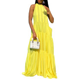 Yellow Sleeveless Loose Pocket Maxi Dress