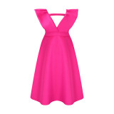 Deep V Neck Ruffles Sexy Solid A-Line Party Dress