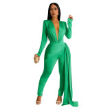 Trendy Sexy Tight Fit Plunge Long Sleeve Jumpsuit