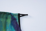 Print Strapless Irregular Top + See-Through Mesh Long Skirt 2PCS Set