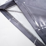 Street Print Slim Fit Short Sleeve Crop Top + Skirt 2PCS Set