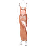 Sexy Metallic Cut Out Bodycon Long Cami Dress