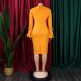 African Flare Sleeve Bodycon Midi Pencil Dress
