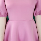 Round Neck Puff Sleeve Short Sleeve A-Line Party Dress