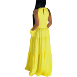 Yellow Sleeveless Loose Pocket Maxi Dress