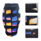Casual High Waisted Print Bodycon Midi Skirt