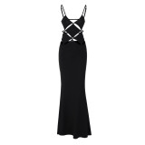 Fashion Sexy Solid Hollow Out Slim Low Back Cami Maxi Dress