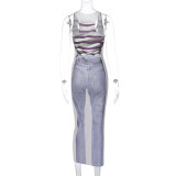 Ladies Trendy Printed U-Neck Sleeveless Bodycon Midi Dress