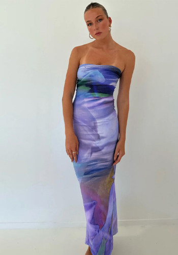 Printed Strapless Maxi Tube Dress