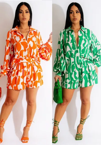 Casual Loose Long Sleeve Shirt Top and Shorts 2PCS Set