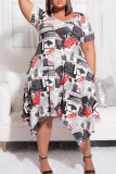 Plus Size Short Sleeve Round Neck Irregular Print Casual Dress