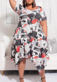 Plus Size Short Sleeve Round Neck Irregular Print Casual Dress
