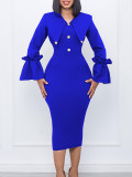 Fashion African Chic Long Sleeve Office Dress