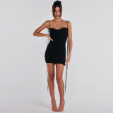 Sexy Backless Ruched Tie Mini Bodycon Dress