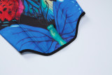 Print Lace-Up Back Strapless Crop Top Mesh Mini Skirt 2PCS Set