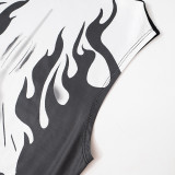 Flame Print Sexy Sleeveless Bodycon Dress