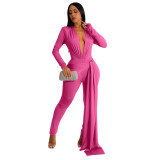 Trendy Sexy Tight Fit Plunge Long Sleeve Jumpsuit