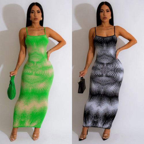 Ladies Sexy Print Cami Bodycon Maxi Dress