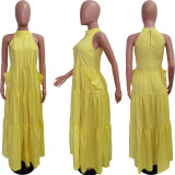 Yellow Sleeveless Loose Pocket Maxi Dress