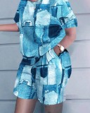 Plus Size Casual Print Two-Piece Tee & Shorts Set