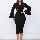 Fashion African Chic Long Sleeve Office Dress
