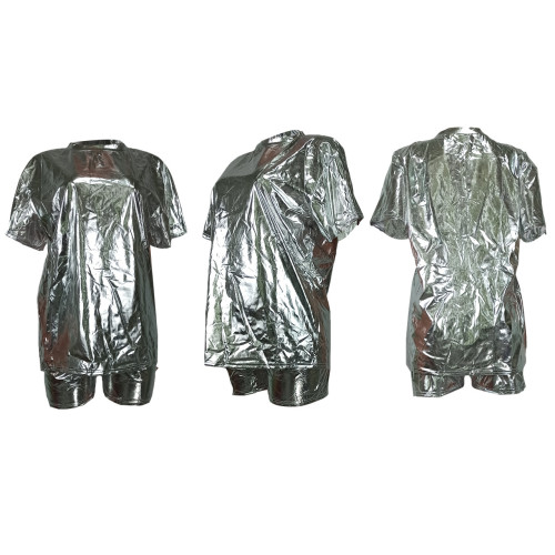 Trendy Metallic Short Sleeve 2PCS Shorts Set