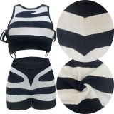Knitting Lace-Up Cropped Tank Top Contrast 2-Piece Shorts Set