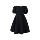 Round Neck Puff Sleeve Short Sleeve A-Line Party Dress