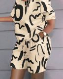 Plus Size Casual Print Two-Piece Tee & Shorts Set