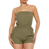 Sexy Solid Strapless Rompers with Pocket