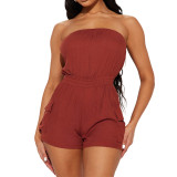 Sexy Solid Strapless Rompers with Pocket
