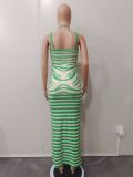 Ribbed Print Straps Maxi Dress