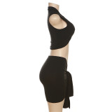 Trendy Black Sexy Hollow Out Crop Top and Skirt 2PCS Set