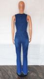 Sexy Slim Fit Sleeveless Cut Out Denim Flare Jumpsuit