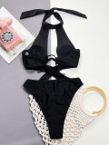 Black One-piece Cutout Halter Swimwear