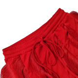 Casual Two Piece Set Short Sleeve Crop Top Drawstring Tassel Shorts