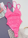 Pink Leopard Strappy Back One Piece Swimsuit