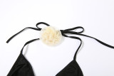 Fashion Halter Lace-Up Briefs Bikini Set with Flowers