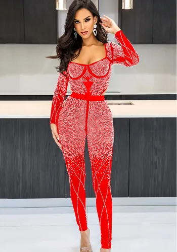 Sexy Rhinestone Bodysuit and Pants 2PCS Set
