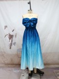 Sexy Ombre Strapless Fitted Bow Trim Prom Dress