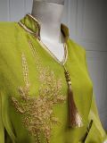 Fashion Muslim Dresses Mesh Embroidery Tassel Patchwork Chiffon Pleated Dress