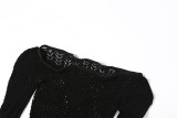 Long Sleeve Hollow Jacquard Knitting High Waist Bodycon Jumpsuit