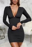 Sexy Plunge Neck Ruched Bodycon Dress