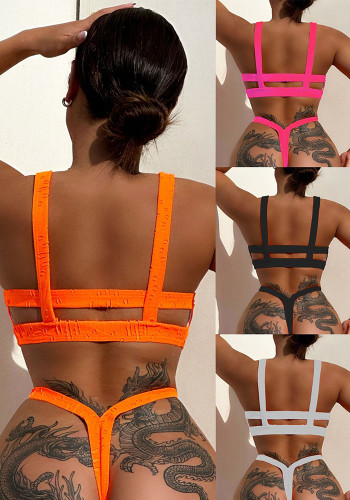 Sexy Ripped Solid Two Pieces Swimsuit