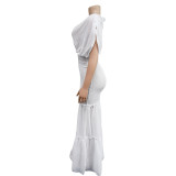 Solid Ruched Deep-V Neck Sleeveless Maxi Dress