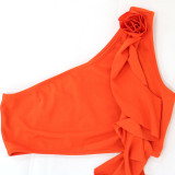 Ladies Sexy Slash Shoulder Crop Top Bodycon A-Line Fringe Skirt 2PCS Set