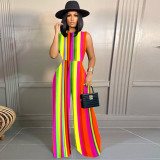 Women 2-Piece Set Printed Sleeveless Bodysuit Wide-leg Pants