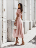 Sexy Short Sleeve Lace Slim Waist A-Line Dress