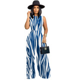 Women 2-Piece Set Printed Sleeveless Bodysuit Wide-leg Pants
